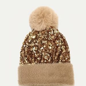 Bronze Sequin Pom Beanie